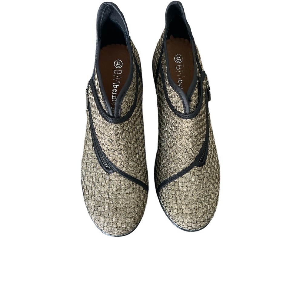 Bernie Mev boot gold with black and gunmetal zipper closure size 40 ( 9-9.5)